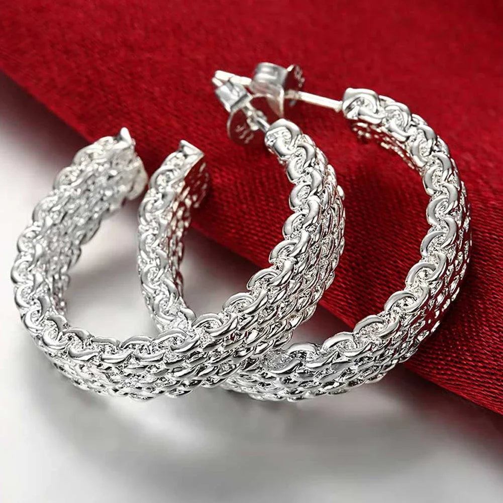 925 Sterling Silver Earrings Simple Round Circle Hoop Earrings For Woman Fashion Wedding Engagement Charm Jewelry - green