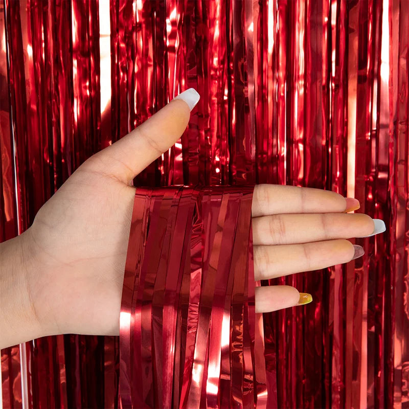 as a Party Metallic Tinsel Foil Fringe Curtains Backdrop for Birthday New Year Eve Party Photo Wedding Baby Shower Decor - re