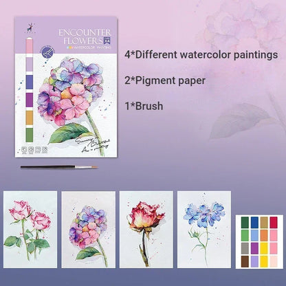 Portable Watercolor Painting Book 4 Sheets Coloring Book with Paint Brush Gouache Book Kids Graffiti Picture Drawing Statione