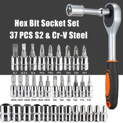 Hot 46Pcs 1/4" Drive Socket Wrench Set, Ratchet Screwdriver & Bit Kit, Carbon Steel, Auto Repair Hand Tool Set with Storage C