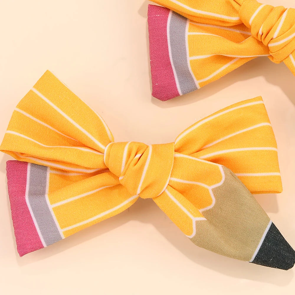 2Pcs Pencil Bow Hair Clips Cute Hairpins Kawaii Back To School Barrette For Girls Children Kids Headdress Headwear Accessorie