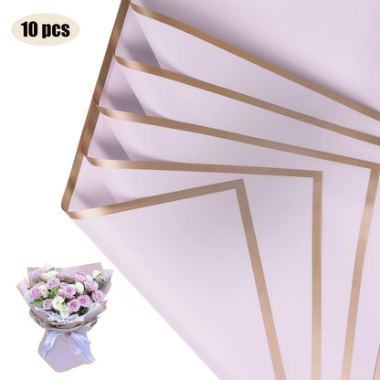 10 Sheets Flower Wrapping Paper with Golden Edges, Waterproof Bouquet Packaging - Ideal for DIY Weddings & Birthdays - 14-Lav