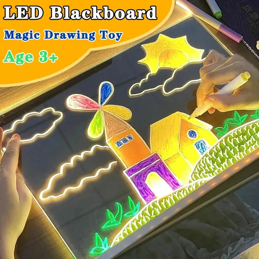 With 7 Colorful Pens Erasable DIY Children's Glowing Board LED Light Up Acrylic Message Board For Kids Birthday Christmas Gif