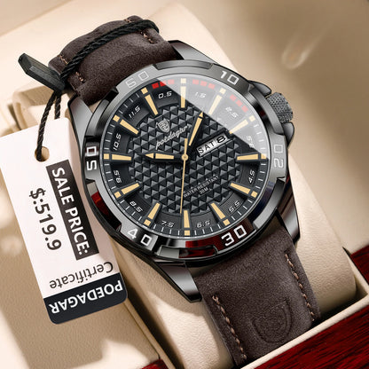 POEDAGAR Original Man Wristwatch Top Luxury Waterproof Luminous Date Week Watch For Men Quartz Sport Leather Men's Watches Re