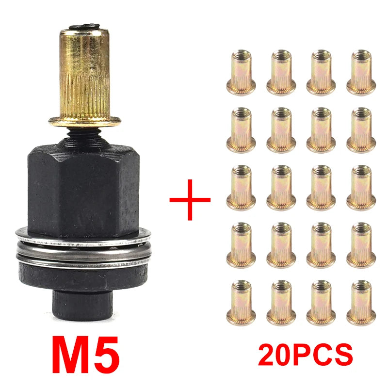 21pcs+1pc Hand Rivet Nut Manual Riveter Nut Tool Accessory for Nuts M4 M5 M6 M8 M10 Simple Installation - M5 with 21pcs