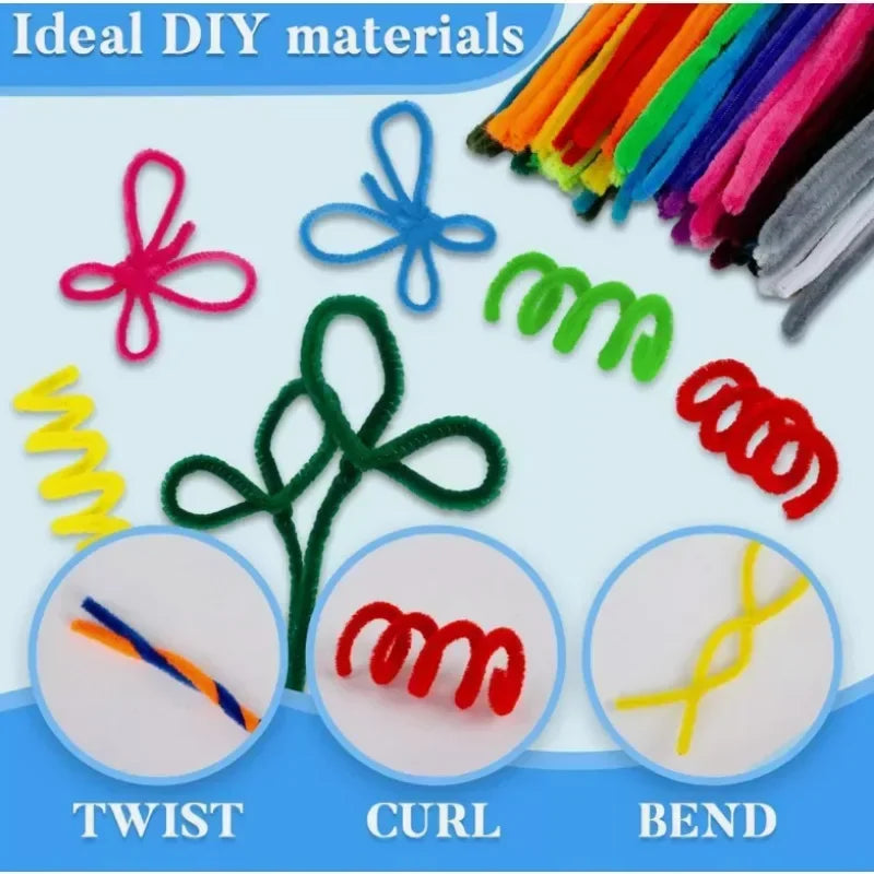 Wholesale Colorful Chenille Stems Pipe Cleaners Plush Tinsel Stem Wired Sticks Twist Stick Hair Strip DIY Craft Educational T