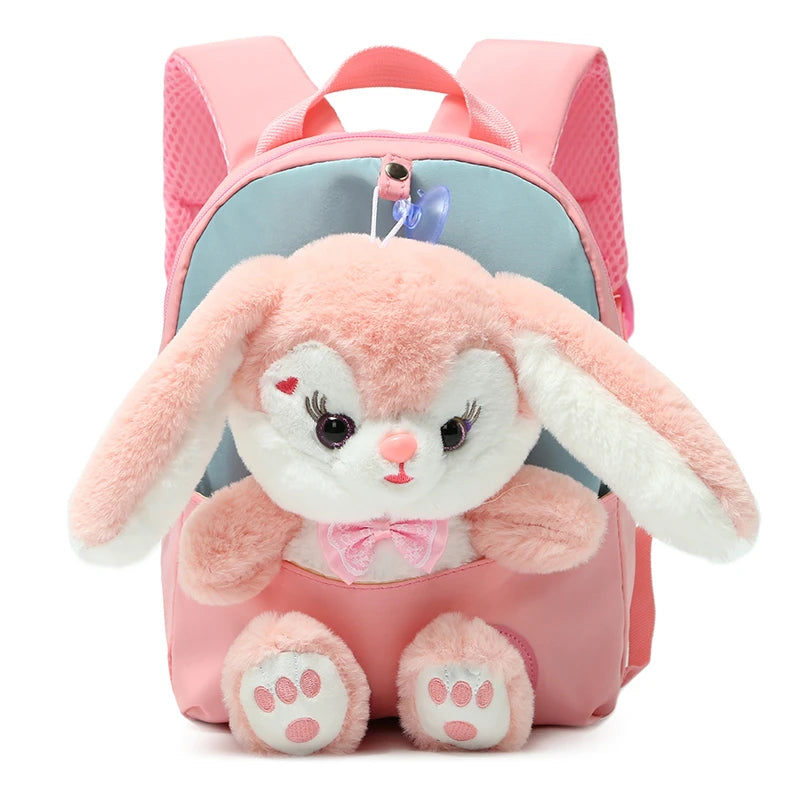 Plush 3D Rabbit Backpack for Boys Girls Kids Children SchoolBag Cute Bow Tie Cartoon School Bags Kindergarten Preschool Baby 