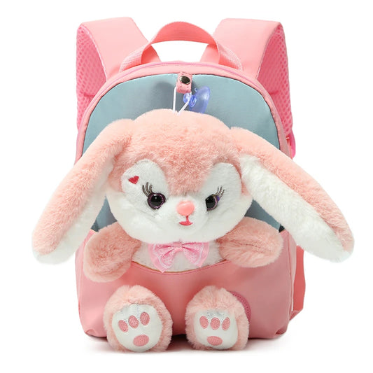 Plush 3D Rabbit Backpack for Boys Girls Kids Children SchoolBag Cute Bow Tie Cartoon School Bags Kindergarten Preschool Baby 
