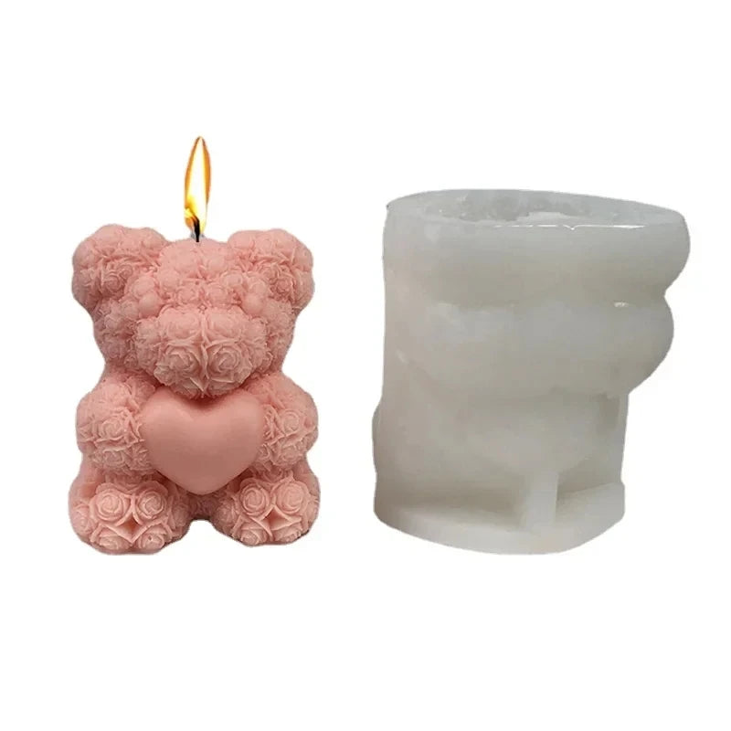 3D Bear Hug Love Silicone Candle Molds Diy Cute Bear Pet Candle Making Supplies Handmade Soap Plaster Resin Mold Home Decor G