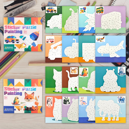 8 Patterns Puzzle Stickers Crafts for Kids Sticker Painting Gift Party Favor Creations Animal Vechile Art Play for Kids' Crea