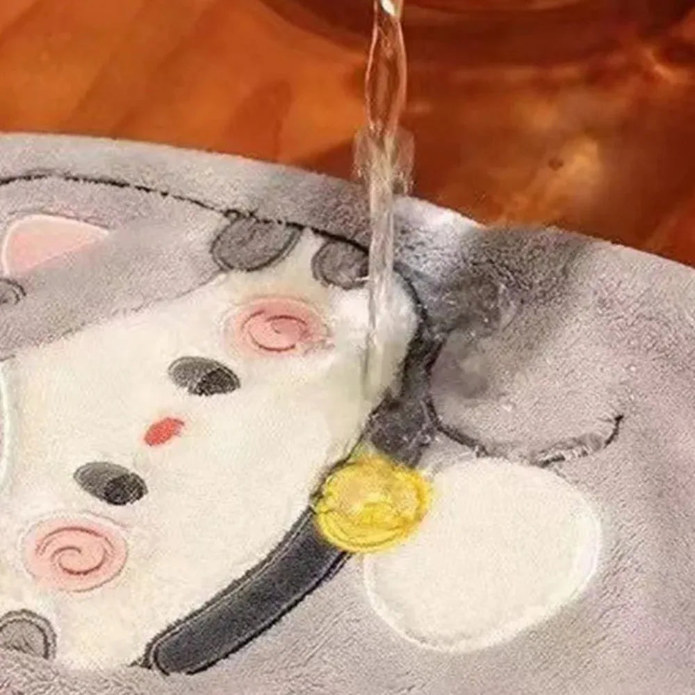 Cute Cat Hand Towel Quick Drying Kitchen Cleaning Rag Coral Velvet Cartoon Animal Absorbent Bathroom Hanging Towel Home Suppl