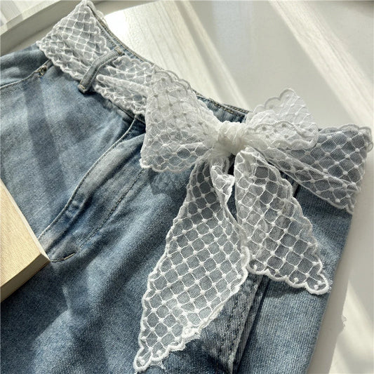 Sweet Lace Elastic Bow Tie Bohemian Waist Chain Belt for Women Fashion Sweater Chain Waist Seal Body Decor Accessories