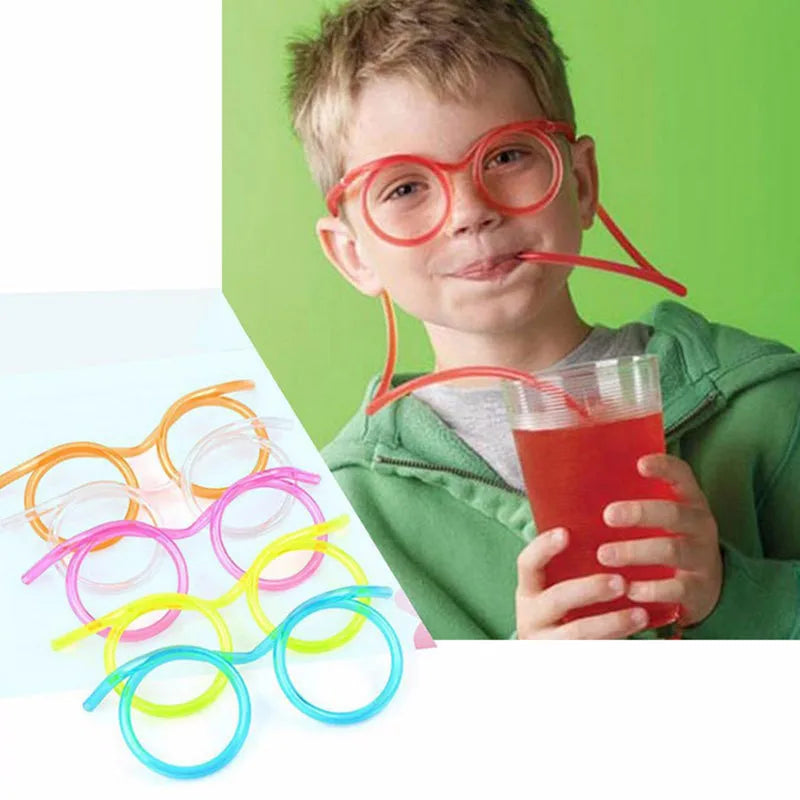1PCS Novelty Gags Practical Jokes Fun Soft Plastic Straw Funny Glasses Drinking Toys Party Joke Kids Baby Birthday Party Toys