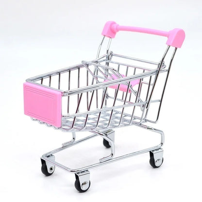 1:48 Mini Supermarket Shopping Trolley Cart Desktop Model Children's Toys Home Decoration Miniature - Pink