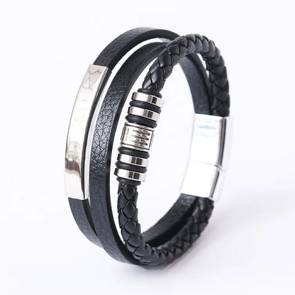 Trendy Leather Bracelets For Men Stainless Steel Bracelet 21CM Multilayer Braided Rope Bracelets for Male Jewelry Gifts - 16