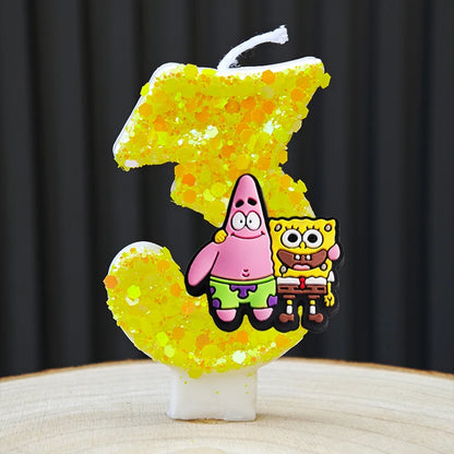Cute SpongeBob Candle Anime Number 0-9 Kids Birthday Cake Decoration Supplies Cute Cartoon Party Accessories Supplies - B 3