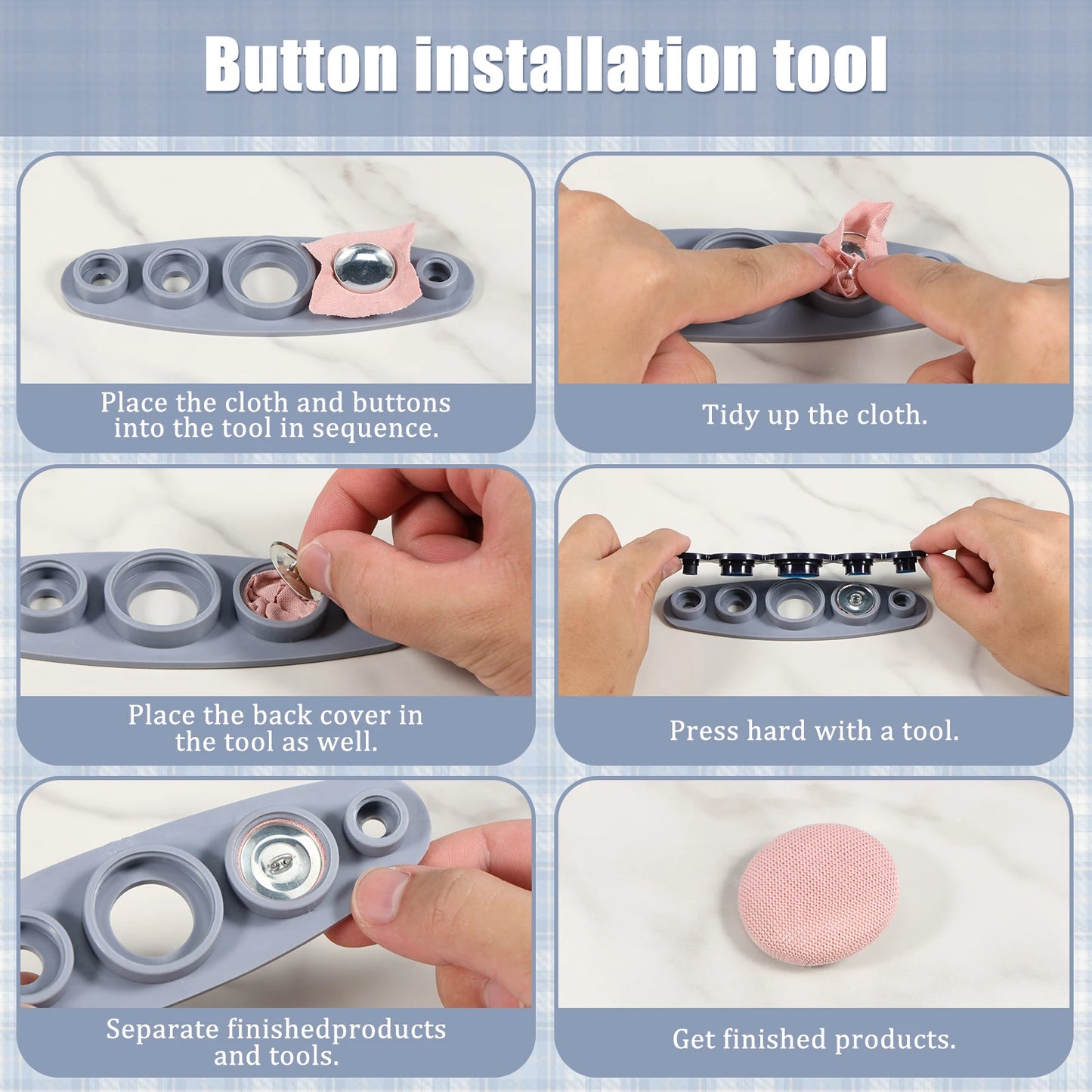 100 Pcs Cover Button Kit 5 Different Size Cover Buttons with 5 in 1 Button Tool Aluminum Alloy Button Craft Kit DIY Covered