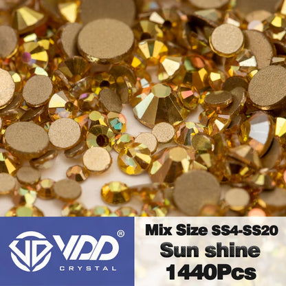 VDD SS4-SS20 Mix Size Clear Crystal Non-Hotfix Gold FlatBack Rhinestones Decorations DIY Glitter Stones 3D Nail Art Accessori