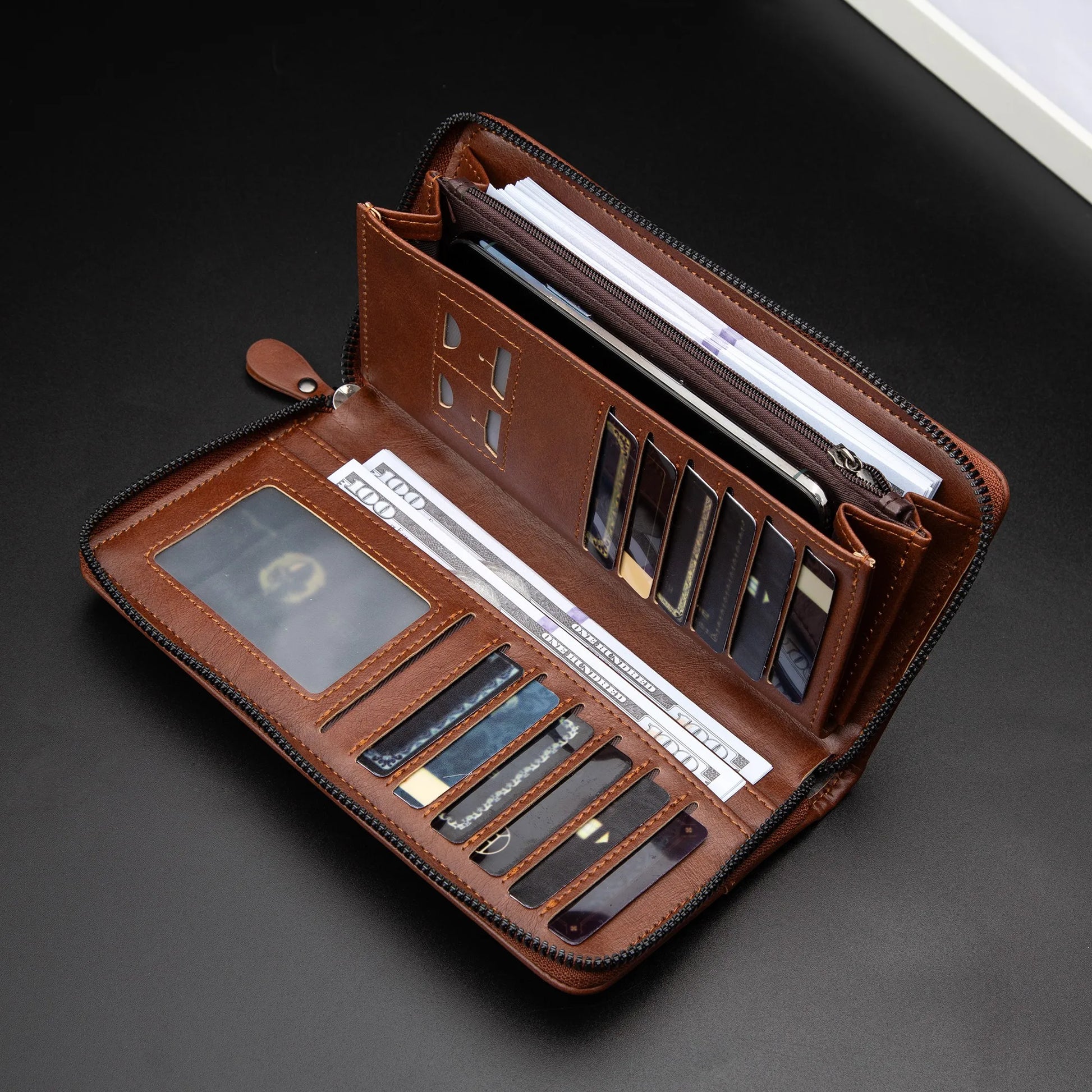 Men's Long Zipper Wallet High Quality Pu Leather Wallet For Men RFID Blocking Business Clutch Bag Credit Card Holder Purse Ma