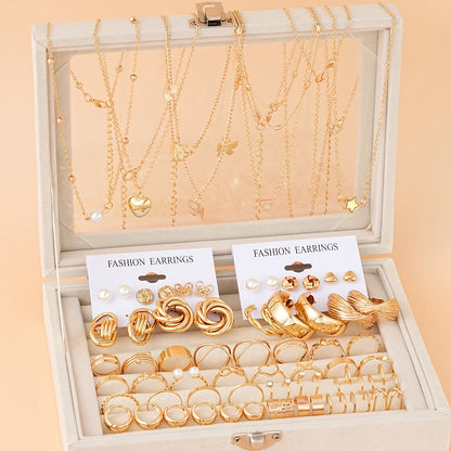 68 Pcs Boho Chic Jewelry Set Vintage Heart Pearl Zircon Butterfly Pendant Earrings Ring Necklace For Women Daily Wear Gifts 2