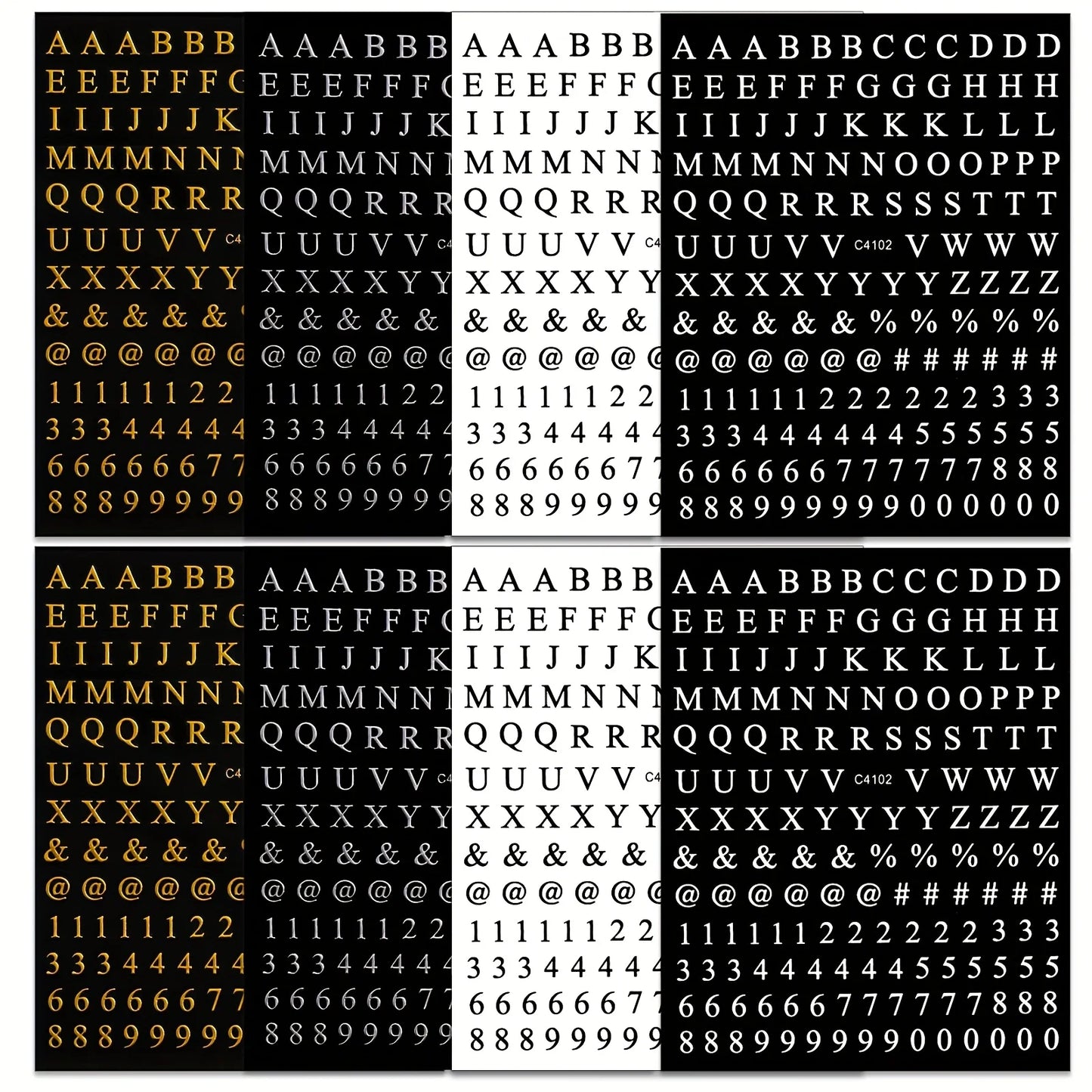8 Sheets Letters Nail Art Stickers Number Nail Decals Self-Adhesive Luxury Gold Silver English Alphabet Nail Sticker Black Wh