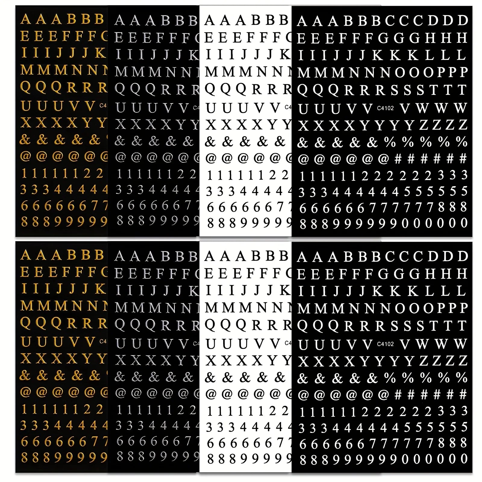 8 Sheets Letters Nail Art Stickers Number Nail Decals Self-Adhesive Luxury Gold Silver English Alphabet Nail Sticker Black Wh