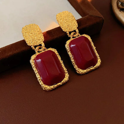 Vintage Red Resin Women's Earrings Stud Earrings Luxury large Geometric Oval earrings Party Wedding Ear Jewelry