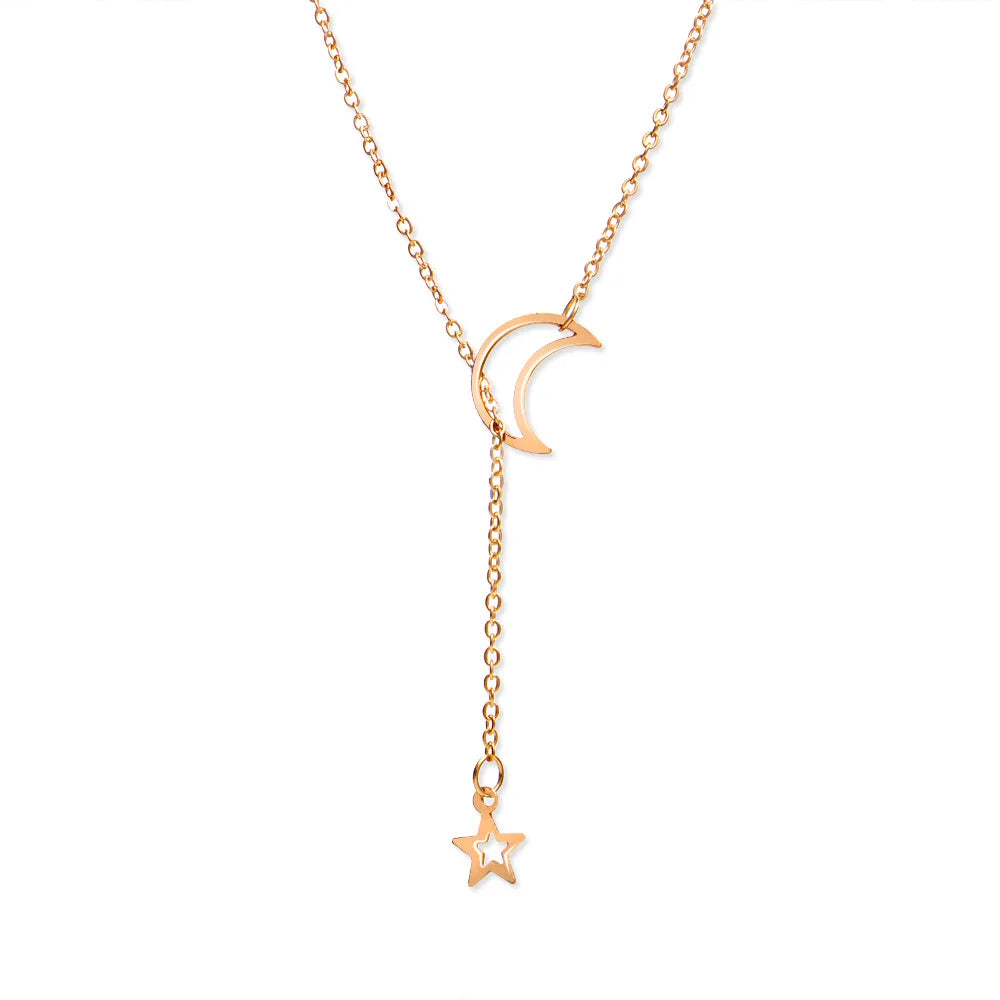 New Simple Moon Star Pendant Choker Necklace Simple Gold Color Alloy Charm Chain Collares Necklace For Women Party Jewelry - 