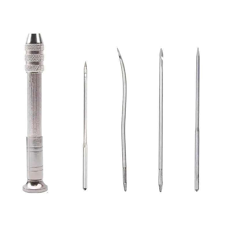 Leather Sewing Needles Kit, Set Contains Silver Leather Sewing Awl, 4 Piece Needle Suitable for Leather Canvas Tent - Awl wit