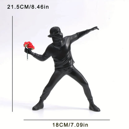 1 pc Resin Banksy Sculptures Flower Thrower Statue Bomber Home Decoration Desk Accessories Collectible Figurine Decorative In
