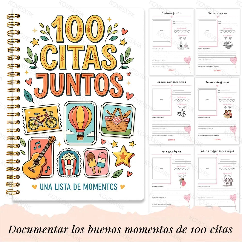 100 Dates Together Challenge Journal, Fun Date Night Ideas, Couples Bucket List and Relationship Memory Tracker