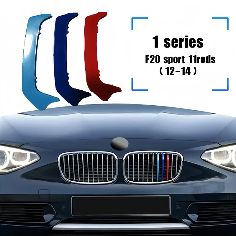 3PCS ABS Tri-colour Car Racing Grills Trim Strips For BMW 1 Series E81 E82 E87 E88 F20 F40 M-Power Styling Exterior Accessori
