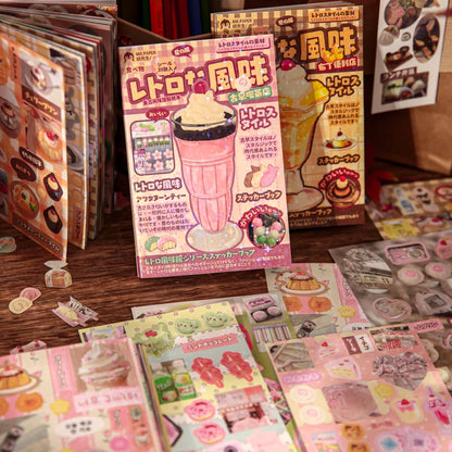 30 Pages Retro Cute Y2K Food Cut Film Sticker Book Journal Handbook Scrapbook DIY Phone Case Decoration Sticker Gift