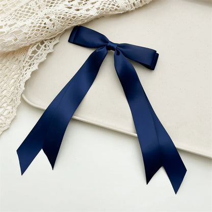 Women Elegant Bow Ribbon Hair Clip Fashion Solid Satin Spring Clip Simple Bowknot Hairpins Barrettes Hair Accessories for Gir