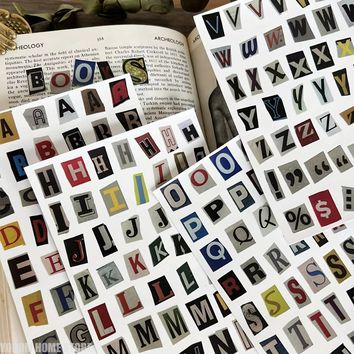 181PCS Vintage Alphabet Stickers - 4-Sheet English Letter & Number Pack for Journaling