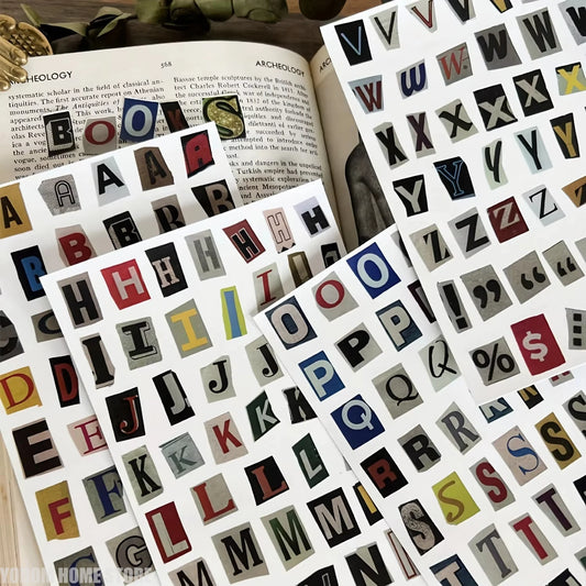 181PCS Vintage Alphabet Stickers - 4-Sheet English Letter & Number Pack for Journaling