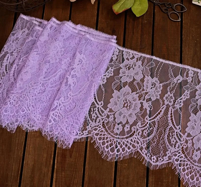 3m long 26cm wide quality eyelash lace fabric handmade diy dress skirt accessories - light purple