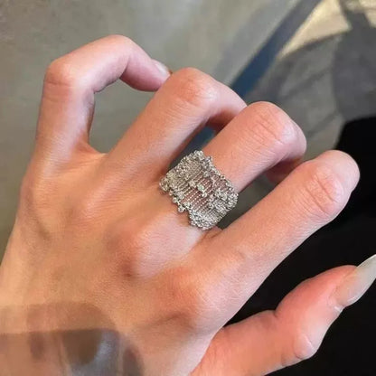 Fashionable Luxury Lace Sparkling Rhinestone Inlaid Ring Elegant Banquet Party Charm Jewelry Ring Valentine's Day Gift