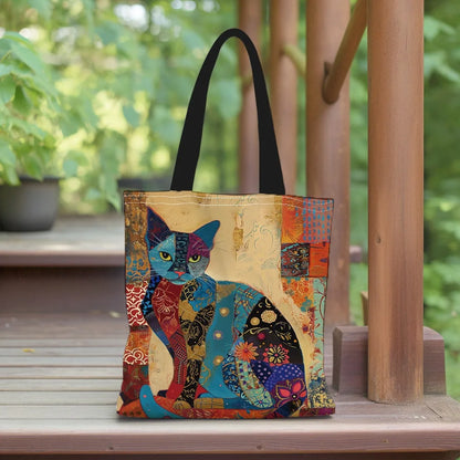 1/5/10pcs Floral Cat Pattern Tote Bag, Aesthetic Canvas School Shoulder Bag, Lightweight Grocery Shopping Bag