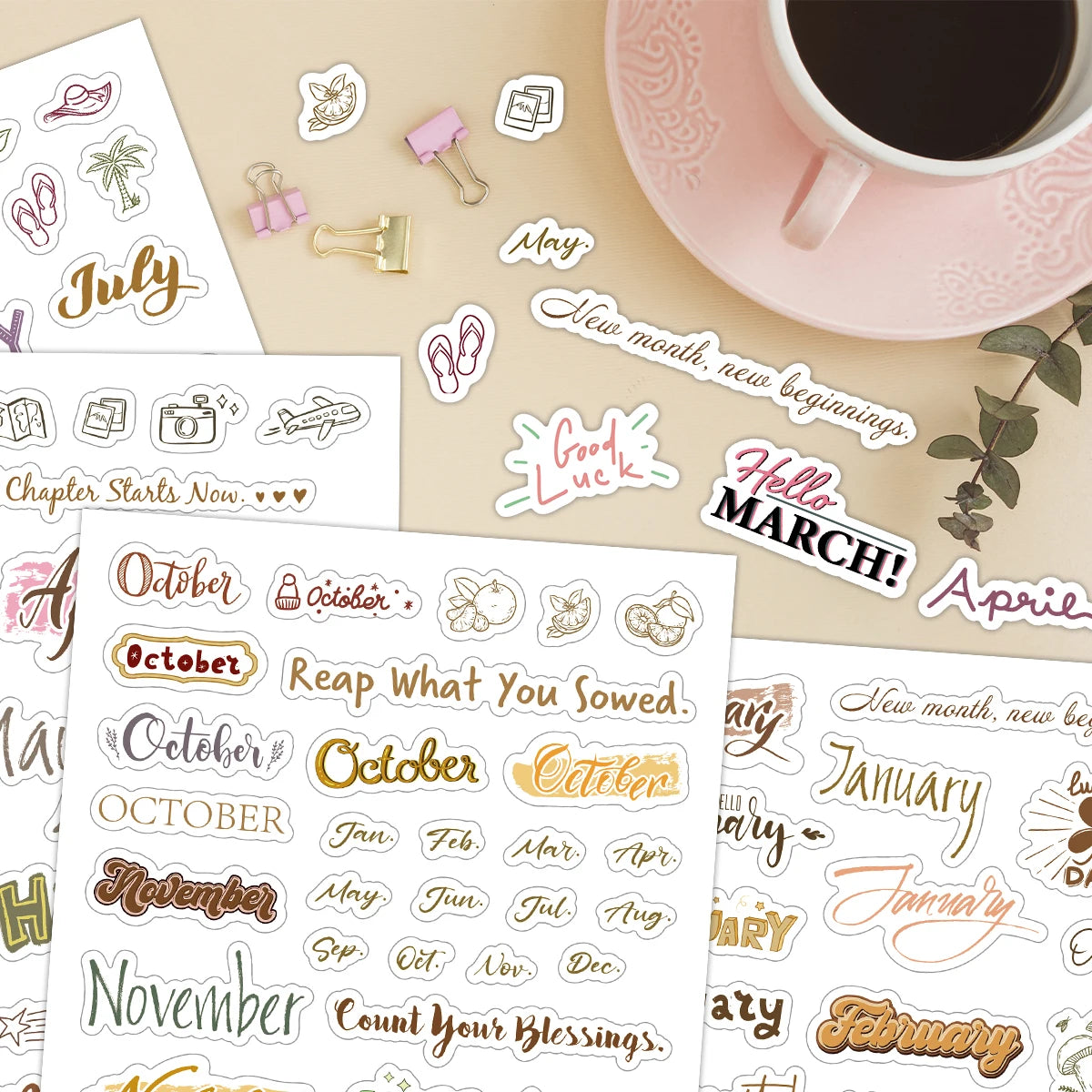 4sheets Colorful Monthly Calendar Stickers-Inspirational Quotes Design,Monthly Planner Sticker For Decor,Gift Wrapping,Diy Cr