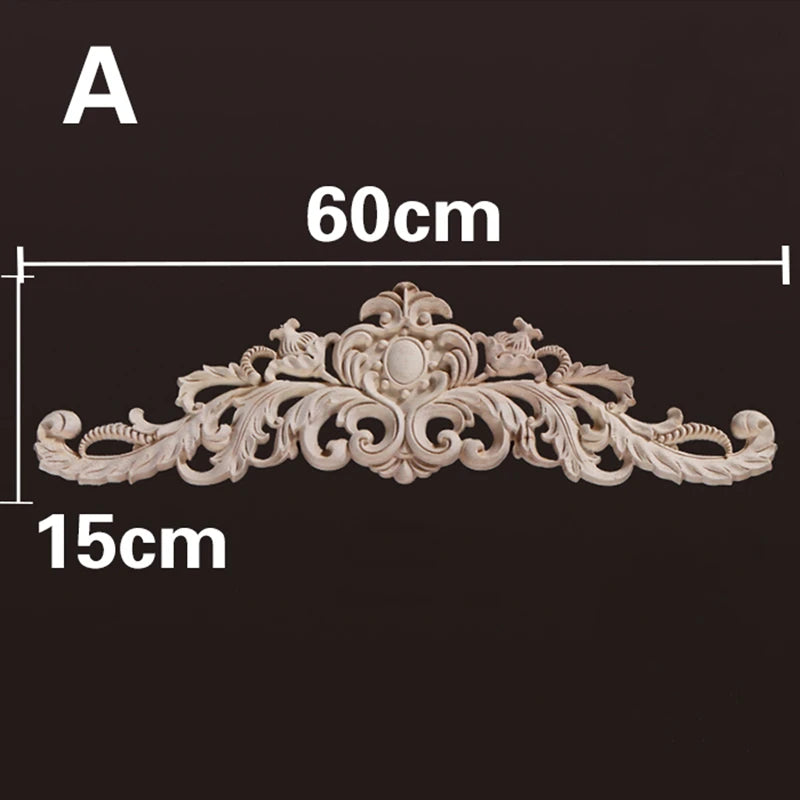 Wood Appliques and Onlays Natural Furniture Wall Door Woodcarving Decorative Long Flower Wooden Figurines Crafts Corner Frame
