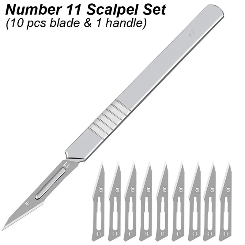 11 23 Scalpel Blade Set Metal Handle Stationery Steel Precision Craft Knife Cutter Wood Carve Stencil Box Open DIY Surgical T