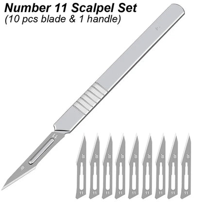 11 23 Scalpel Blade Set Metal Handle Stationery Steel Precision Craft Knife Cutter Wood Carve Stencil Box Open DIY Surgical T