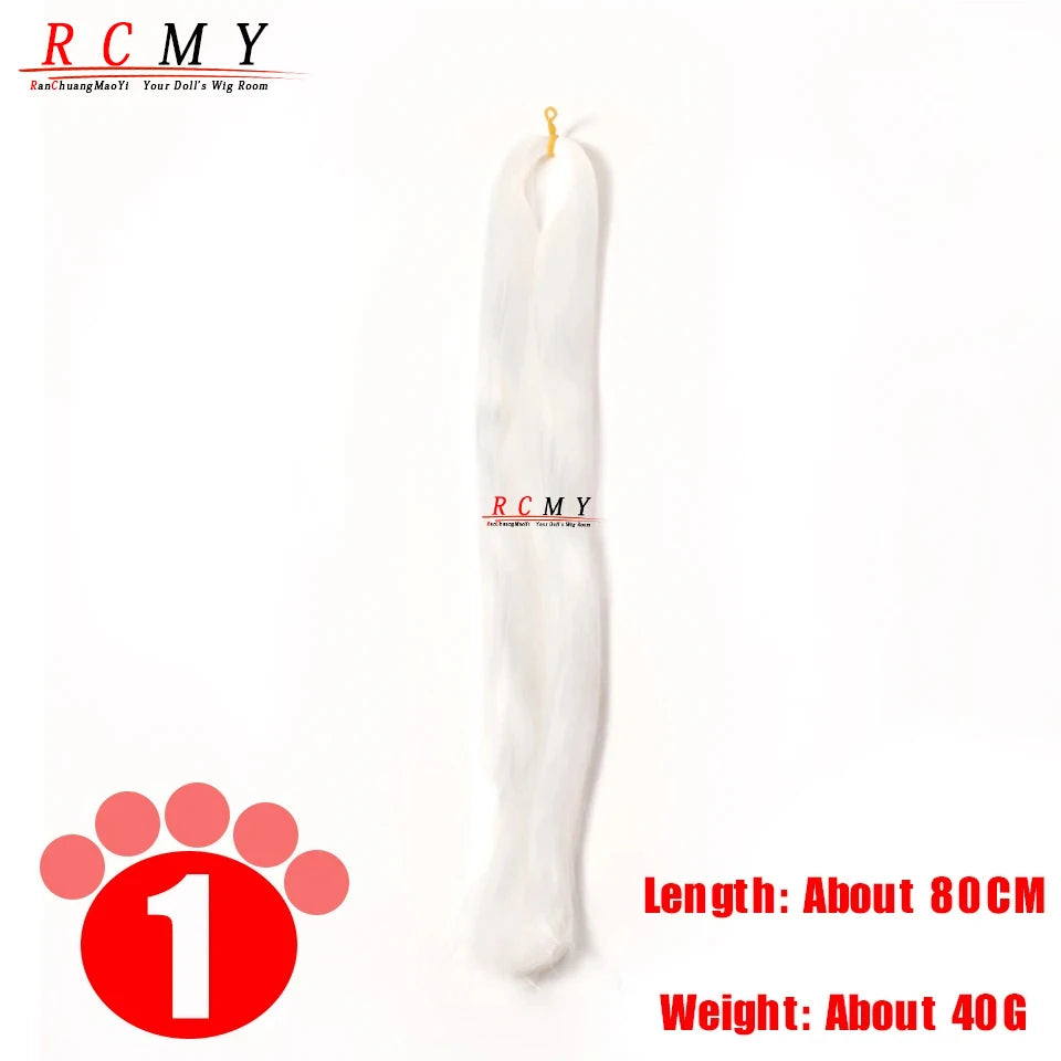 BJD SD Doll 80CM/40 White Black Hair Row Milk Silk Anti-Mohair Wig Handmade Hook Transplant Material for Girls and Boys Hair 