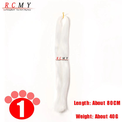 BJD SD Doll 80CM/40 White Black Hair Row Milk Silk Anti-Mohair Wig Handmade Hook Transplant Material for Girls and Boys Hair 