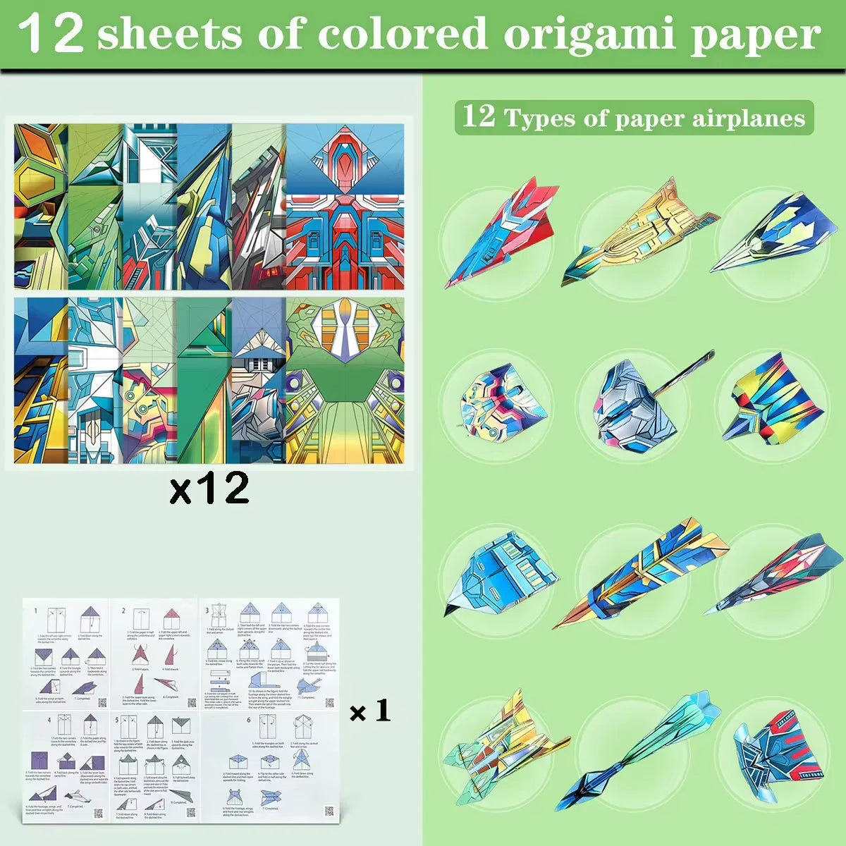 Origami Paper Airplane Kit 12/32 Sheets 16 Classic World Record Plane Designs Easy to Fold Creative Craft Activity for School