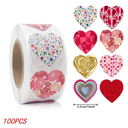 50-500pcs 1inch Red Heart Stickers for Valentine's Day Baking Packaging Sticker Envelope Seals Love Decorative Sticker - C-10