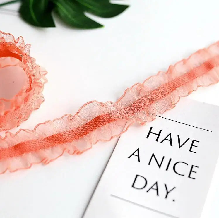 5 Yards Pleated Stretch Lace Trims Ribbons Ruffled Elastic Band Baby Hairband Belt Shoes Decorative Tapes DIY Craft Supplies 