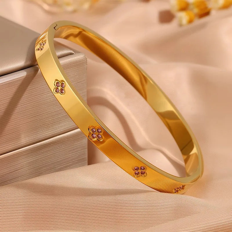 ZAKOL 5/1pcs Sparkling Zirconia Inlaid Stainless Steel Bracelet Set for Women Stackable Bangles Fashion Non Fading Jewelry Gi
