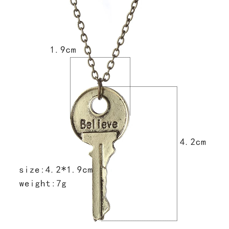 Fashion Vintage Charm Believe Key Necklace Double Letter Believe Design Inspirational Pendants Jewelry For Men And Women Gift